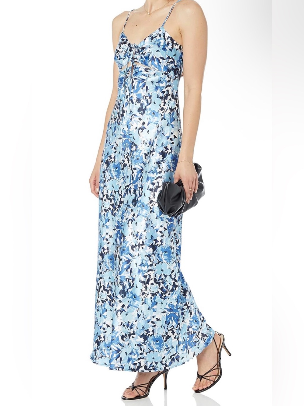 The Drop Shelby Tie-Up Cutout Slip Dress Women's Large Navy Floral Garden Party - Picture 2 of 8
